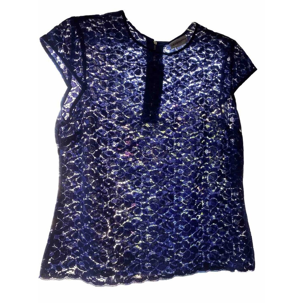 Lace Blouse cap SL  Liz Claiborne PM  Blue  Coquette Corporate Layer Going Out - Picture 12 of 12